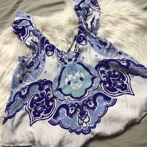 Anthropologie Maeve blue white top sz.8